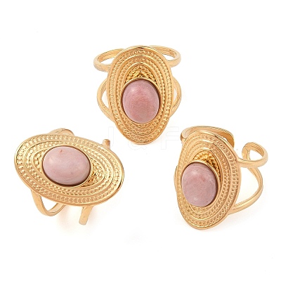 Oval Natural Rhodonite Finger Rings RJEW-Z057-14G-08-1