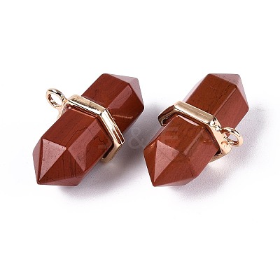 Natural Red Jasper Double Terminal Pointed Pendants G-N345-09C-1