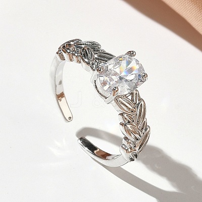 Brass Micro Pave Cubic Zirconia Cuff Open Rings RJEW-C163-25A-P-1