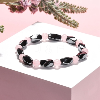 Round Natural Rose Quartz Stretch Bracelets BJEW-G072-3-1