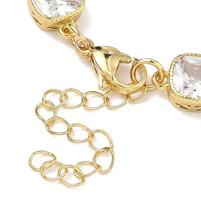 Square Brass Pave Cubic Zirconia Link Chain Bracelets for Women BJEW-P385-08G-03-1