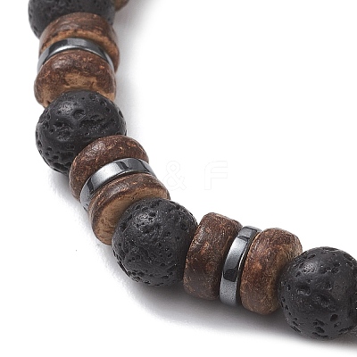 2Pcs Adjustable Natural Coconut & Lava Rock & Synthetic Lava Rock Beads Stretch Bracelets BJEW-JB13285-1