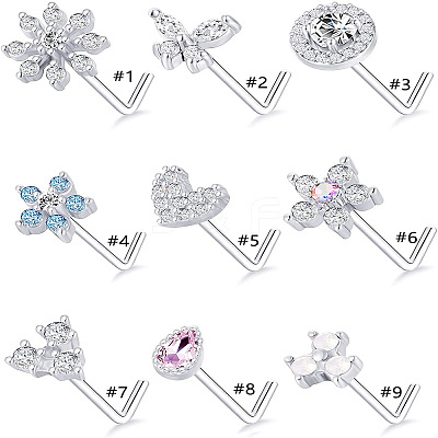 316L Surgical Stainless Steel Pearl Pink Cubic Zirconia L-Shaped Nose Rings WG135CD-17-1
