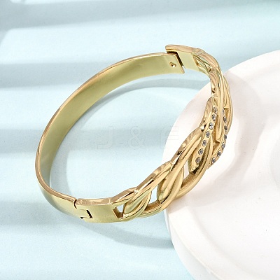 304 Stainless Steel Crystal Rhinestone Twisted Chain Hinged Cuff Bangles for Women SA-CBA61B8-09G-1