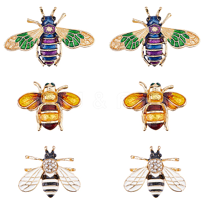6Pcs 3 Styles Bees Enamel Pins JEWB-FH0002-58-1