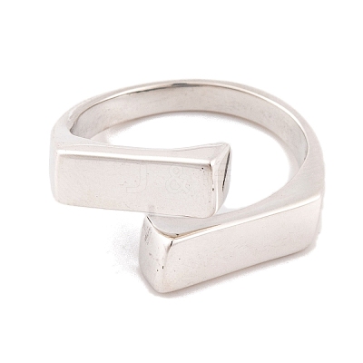925 Sterling Silver Rectangle Cuff Open Rings for Women Men RJEW-P105-03S-1