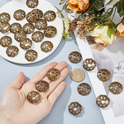 30Pcs Brass Bead Caps KK-FH0008-34AB-1