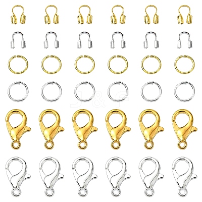 Zinc Alloy Lobster Claw Clasps with Brass Wire Guardian and Protectors with Iron Open Jump Rings DIY-YW0010-08-1