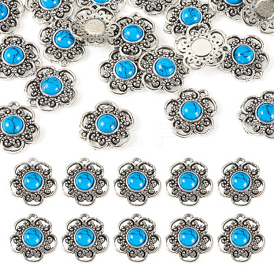 Tibetan Style Alloy with Resin Imitation Turquoise Connector Charms FIND-TAC0035-47AS-11-1