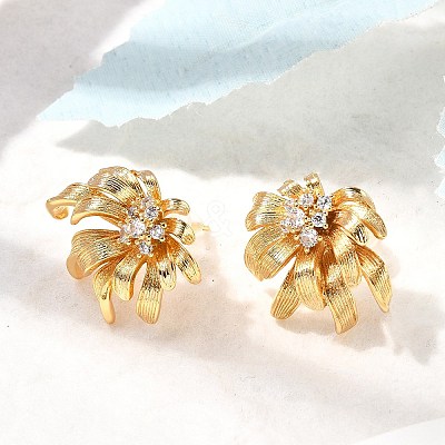 Flower Brass Micro Pave Cubic Zirconia Stud Earrings EJEW-B148-08A-G-1