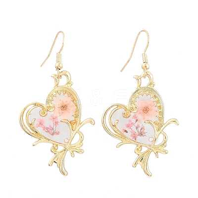 Alloy & Dried Flower Dangle Earrings AL-Z001-01G-01-1