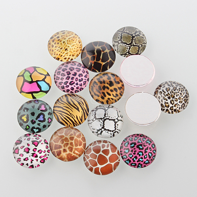 Animal Skin Printed Glass Cabochons GGLA-A002-10mm-OO-1