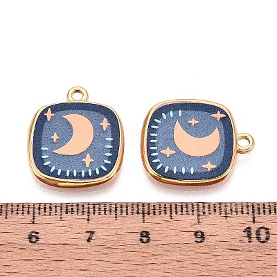 Printed Style 304 Stainless Steel Square Pendants STAS-T071-25D-G-1
