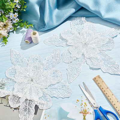 Flower Multi-Layer Polyester & Sequin Embroidery Appliques PATC-WH0010-35-1