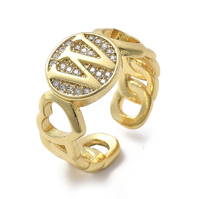 Brass Micro Pave Clear Cubic Zirconia Open Cuff Rings for Women RJEW-K289-02G-W-1