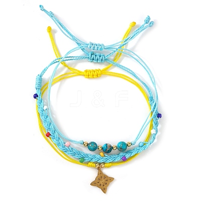 Summer Beach Style Adjustable Synthetic Green Turquoise Imperial Stone Beaded Bracelet Set UQ9789-2-1