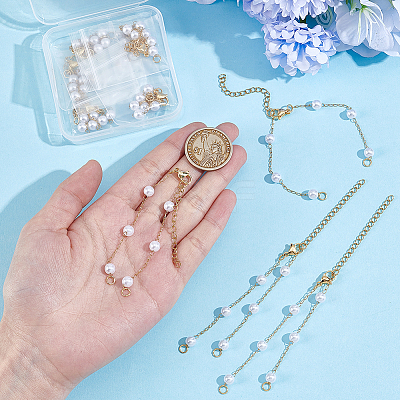 10Pcs Round ABS Imitation Pearl Beads Link Chain Bracelet Making AJEW-UN0002-08-1