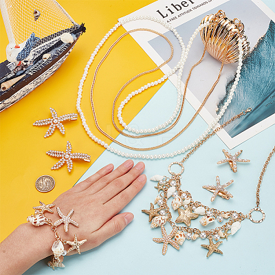 Natural Shell & Alloy Starfish Jewelry Set with ABS Imitation Pearl Beaded DIY-PH0020-73-1
