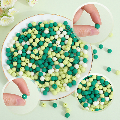 500Pcs Rubberized Style Imitated Silicone Acrylic Beads MACR-SP0001-07E-1