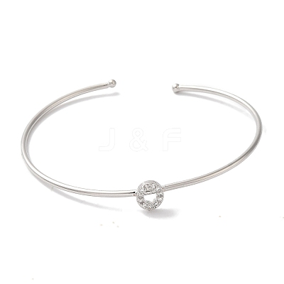 Rack Plating Brass Micro Pave Clear Cubic Zirconia Letter Open Cuff Bangles BJEW-A018-01P-O-1