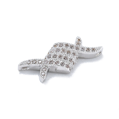 Rack Plating Brass Clear Cubic Zirconia Rhombus Connector Charms KK-A234-069P-1