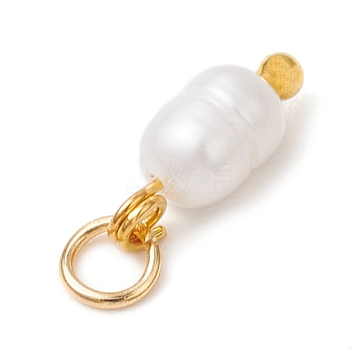 Natural Cultured Freshwater Pearl Potato Charms with Brass Jump Rings X-PALLOY-JF04176-01-1