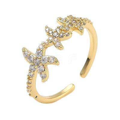 304 Stainless Steel Cubic Zirconia Cuff Open Rings for Women LS-RJEW-Z122-02G-04-1
