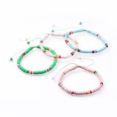 Adjustable Handmade Polymer Clay Braided Bead Bracelets BJEW-JB04640-M-1