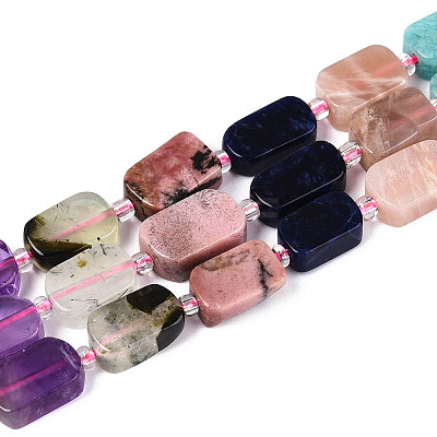 Natural Sodalite & Rhodonite & Prehnite & Amethyst & Rose Quartz & Flower Amazonite & Sunstone Beads Strands G-N358-02A-01-1