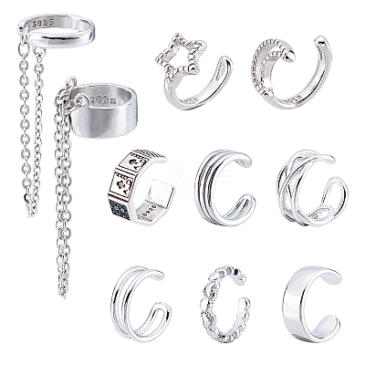 2Pairs 2 Styles 925 Sterling Silver Cuff Earrings EJEW-UN0002-84-1