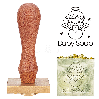 Brass Wax Seal Stamp Head & Pearwood Handle Kit AJEW-OC0002-85F-1