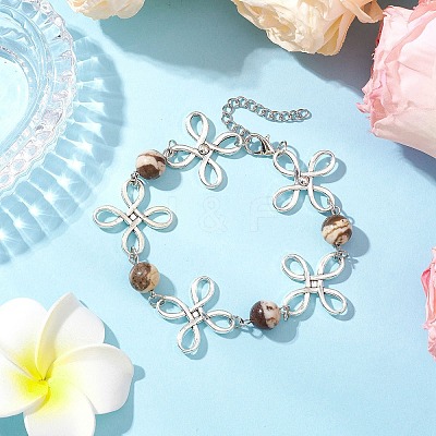 Alloy Natural Mixed Gemstone Link Bracelets for Women BJEW-JB11684-1