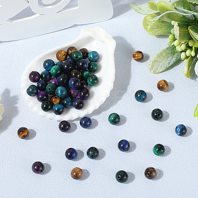 60Pcs 5 Colors Natural Tiger Eye Beads G-PA0001-11-1