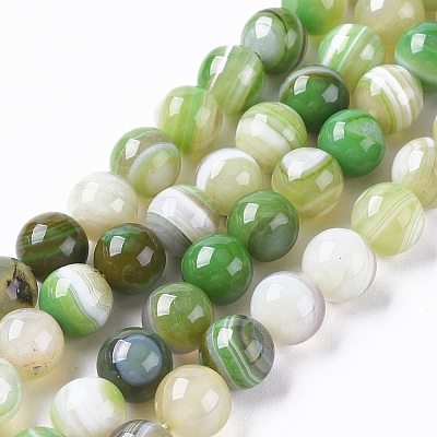 Natural Striped Agate/Banded Agate Beads Strands G-G582-10mm-61-1