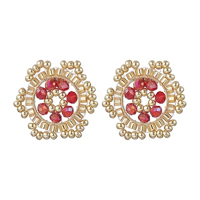Flower Glass Seed Bead Stud Earrings EJEW-MZ00668-1