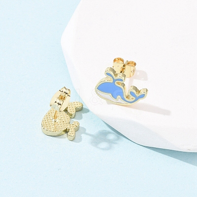 Brass Enamel Stud Earrings EJEW-B152-01G-03-1