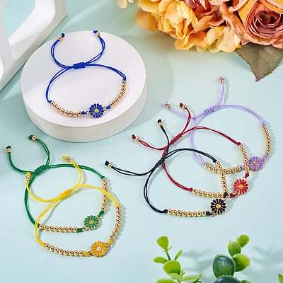 6Pcs 6 Colors Alloy Enamel Link Bracelets for Women BJEW-TAC0042-1