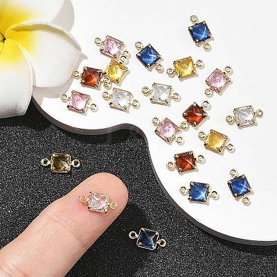 SHEGRACE Brass Pave Cubic Zirconia Square Connector Charms XGRQ2O980-440G-1