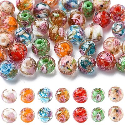 40Pcs 8 Colors Handmade Gold Sand Lampwork Beads LAMP-YW0001-22-1