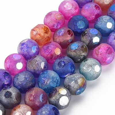 Transparent Electroplate Crackle Glass Beads Strands EGLA-T008-13-1