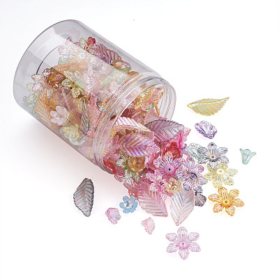 300Pcs 6 Style Transparent Acrylic Bead Caps TACR-CD0001-03-1