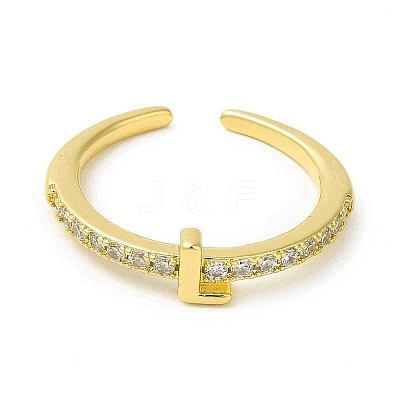 Clear Cubic Zirconia Initial Letter Open Cuff Ring RJEW-H120-09G-L-1