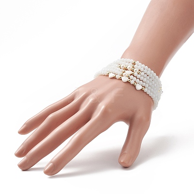 6Pcs 6 Style Natural Shell & Glass Star & Round Beaded Stretch Bracelets Set for Women BJEW-JB09945-01-1