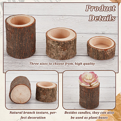 6Pcs 3 Styles Wood Candle Holders AJEW-GA0007-56-1