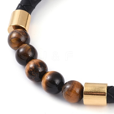 Round Natural Tiger Eye Bead Bracelets BJEW-A009-08G-01-1
