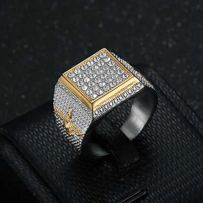 304 Stainless Steel Micro Pave Cubic Zirconia Finger Rings for Men FS-WG6EF44-07-1
