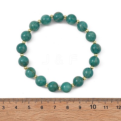 Round Natural Amazonite & Brass Spacer Beads Beaded Stretch Bracelets for Women BJEW-JB14078-1