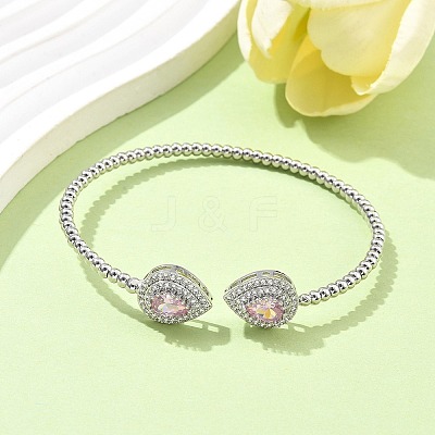 Teardrop Brass Micro Pave Cubic Zirconia Cuff Bangles & Rings Sets for Women SJEW-R002-04P-02-1