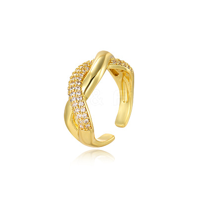 Twist Brass Micro Pave Clear Cubic Zirconia Cuff Rings FS-WG5AEE9-03-1