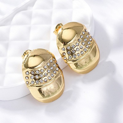 304 Stainless Steel Rhinestone Stud Earrings for Women EJEW-L296-018G-1